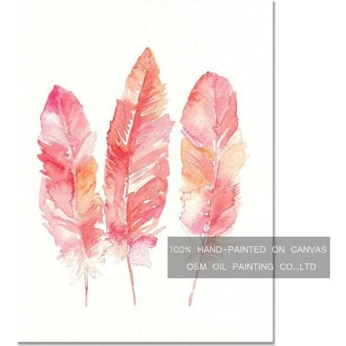Expert Artist Hand-painted High Quality Pink Feather Oil Painting on Canvas Beautiful Pink Oil Painting for Living Room