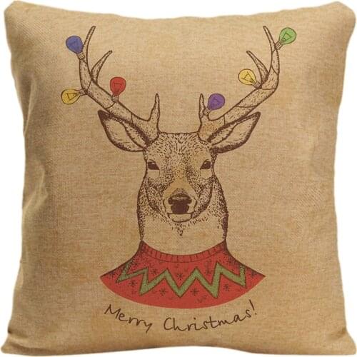Cotton Linen Vintage Christmas With Deer Throw Pillow Case Decorative Cushion Cover Pillowcase Customize Gift By Lvsure For Seat