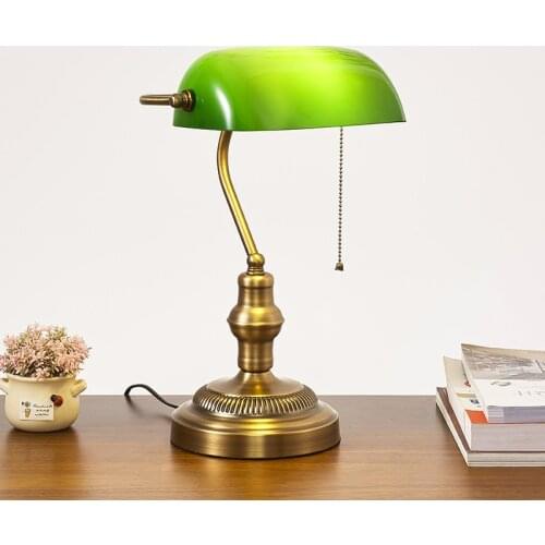 Classical vintage banker lamp table lamp with switch Green glass lampshade cover desk lights for bedroom study home reading MJ