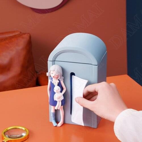 Creativity Resin Tissue Boxes European Cute Girl Bedroom Desktop Paper Box Western Restaurant Napkin Organizer Home Decoration