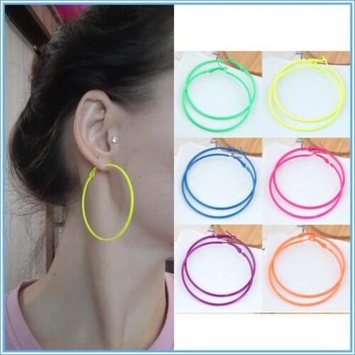 Kymyad Korean Fashion Trendy Punk Style Big Round Hoop Earrings Bohemia Colorful Metal Painted Large Circle Earrings For Women