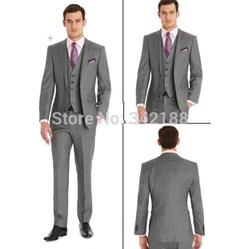 Best Custom Design Light Grey Groom Tuxedos Notch Lapel Best Man Groomsman Men Wedding Suits Prom Clothing /wester suitswedding