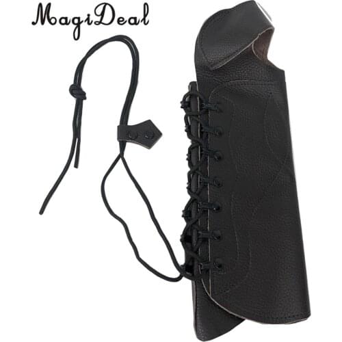 MagiDeal Black Cow Leather Shooting Archery Arm Guard Bow Protect Gear with Straps