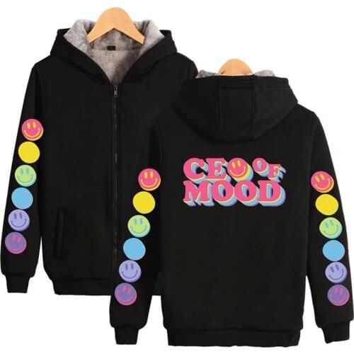 Ceo of Mood Smiley Hoodie Fashion Men Women Zipper Hoodies Jacket Thicker Fleece Pocket Long Sleeve Cool Hooded Sweatshirts Tops