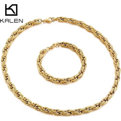 6/8mm Stainless Steel Gold/Silver Color Hyperbole Bohemian Chain Bracelet & Necklace Set