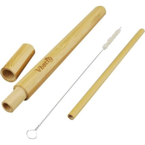 Natural Bamboo Drinking Straw Travelling Set Sisal Hemp Straws Cleaning Brush with Organic Bamboo Straw Tube Carrying Case