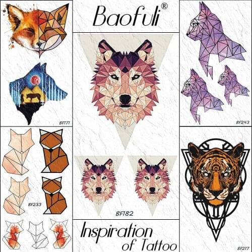 Baofuli Forest Wolf Temporary Tattoo Sticker Triangle Fox Diamond Tattoos Fake Tatoos Galaxy Cat Totem Women Men Body Tiger