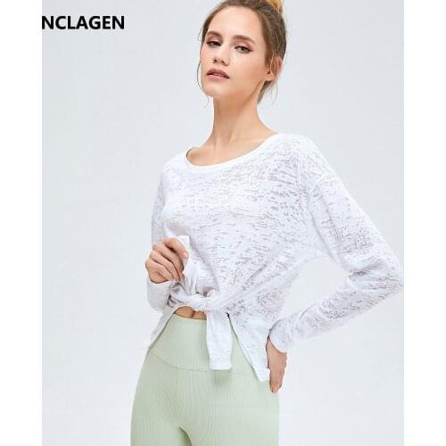 NCLAGEN Yoga Blouse Long Sleeve 2021 Burnt Flower Sports Top Women Breathable Loose Casual Fitness T-shirt Gym Versatile Smock