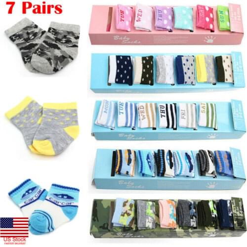 7 Pairs Casual Newborn Baby Boy Girl Cotton Sock Soft Breathable Ankle Sock 0-6M