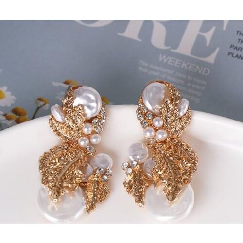 2019 New ZA Water Drop Pearl Earrings For Women Fashion Rhinestone Dangle Drop Earrings Vintage Accessory wedding jewelry