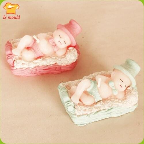 LXYY New 3d Boy Sleeping Candle Silicone Molds Childrens Birthday Party Cake Decoration Cradle Baby Moulds