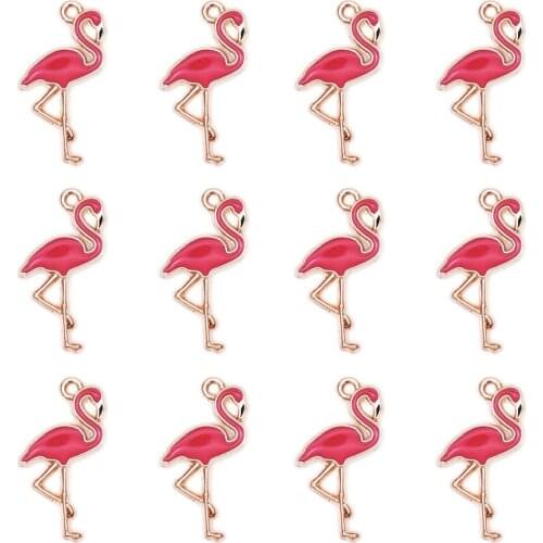 Pandahall 20pcs Alloy Enamel Pendant PaleVioletRed Flamingo Charms DIY Necklace for Jewelry Making Finding Supplies