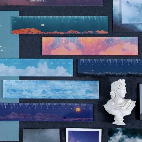 Landscape Straight Ruler 15cm Acrylic Plastic Measuring Rulers Sunny Cloud Sunset Night Office School Student Supplies A6318