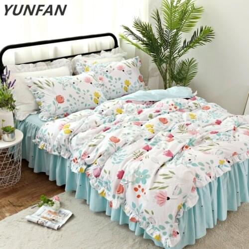 Girls Duvet cover Bedding Bedspread Ruffle Floral Bedding Luxury Flower leaves Bedding Set Princess king quilt Cover bed skirt