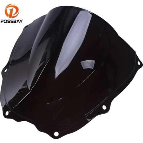POSSBAY Black Smoke Clear Motorcycle Windshield Universal for Honda VTR 1000 2000-2006 Scooter Double Bubble Wind Deflector