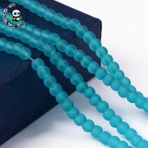 Transparent Glass Bead Strands, Frosted, Round, DarkTurquoise, 4mm, Hole: 1.1~1.6mm; about 200pcs/strand, 31.4"