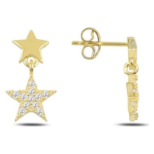 Silver 925 Sterling Zircon Cubic Zirconia Dangle Star Earrings