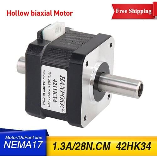 Free shipping Nema17 Stepper Motor 42 double shaft motor 1.3A 28N.CM 42HK34 Hollow biaxial motor 4-lead for CNC 3D printer