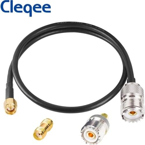 Cleqee T10001B SMA Male Plug to UHF Female Connector RG58 Pigtail RF Coax Cable with RP-SMA to PL259 Female SMA-KK Adapter 1m