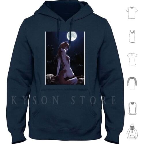 Holo By Moonlight Hoodie long sleeve Cotton Holo Spice And Wolf Anime Hentai Weeb Ass Animal Ears Wolf Waifu