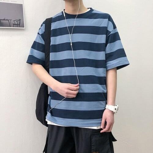 All-Match Summer Harajuku Striped Brief t Shirt Short Sleeves Hong Kong Style Oversized Vintage Clothes Funny Unisex Streetwear