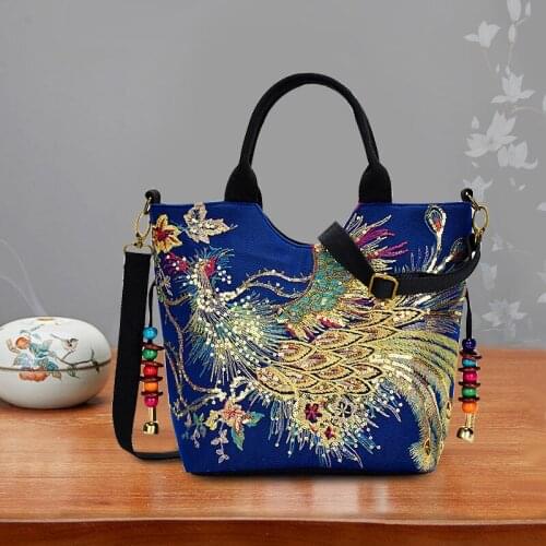 Ethnic Style Embroidery Peacock Bohemia Women Handbag Bag Handmade Retro Shoulder Large Capacity Girl Totes Bag Bolsa Feminina