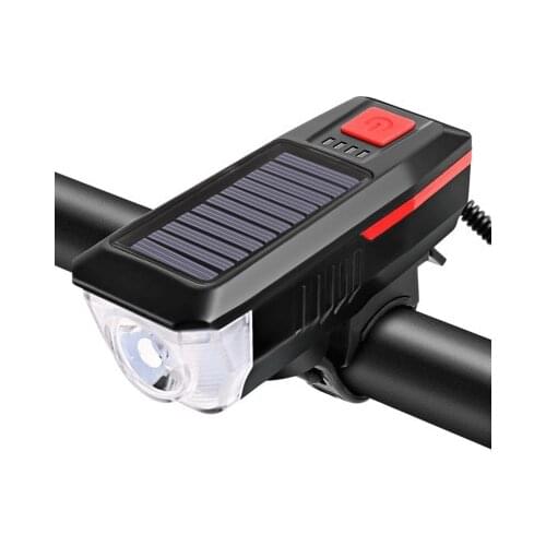 Bicycle Solar Headlight Horn Light Night Riding USB Rechargeable Headlight Bicycle Strong Light Flashlight Equipment Bike Lights