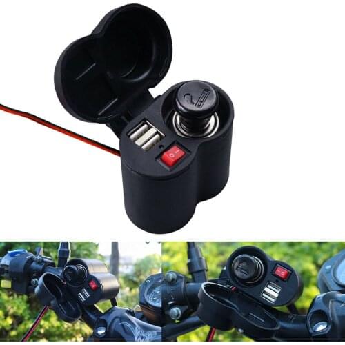 Motorcycle Dual Ports USB 2.5A Mobile Phone Bike Cigarette Lighter Holder Mounts Waterproof
