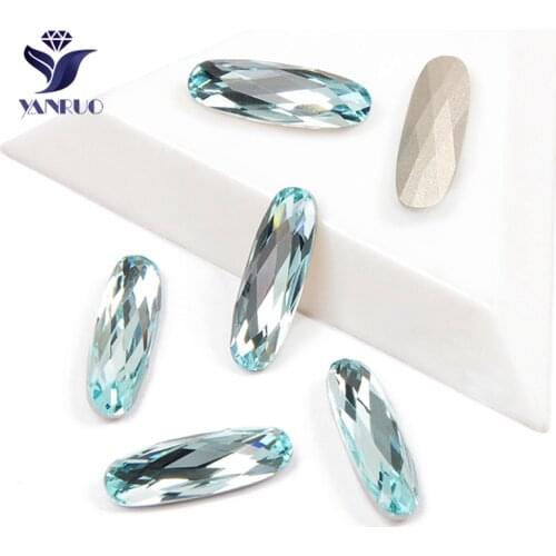 YANRUO 4161 Elongated Baguette Aquamarine Sewn Strass Glass Stones Gems K9 Rhinestones For Needlework Clothes