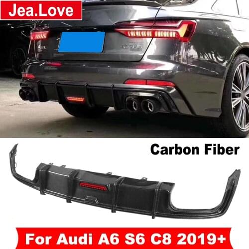 Real Carbon Fiber Car Back Bumper Lip Rear Diffuser With LED Lights For Audi A6 S6 C8 2019+ Body Styling Modification