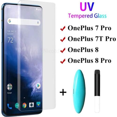 For OnePlus 8 Pro UV Liquid Screen Protector Full Glue Tempered Glass For OnePlus 8 9 7T Pro Protective Glass For OnePlus 9 Pro