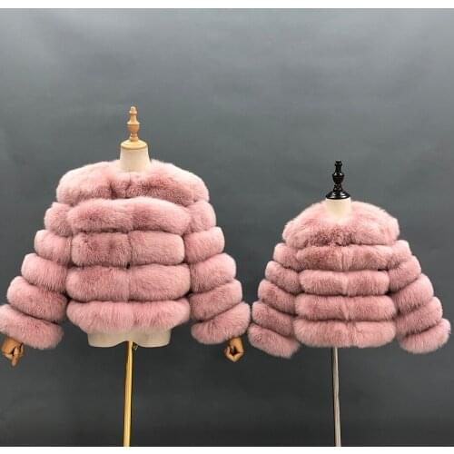 Winter Parent-Kid Casual Real Fox Fur Coat Girls O-Neck Luxury Women Fur Jacket