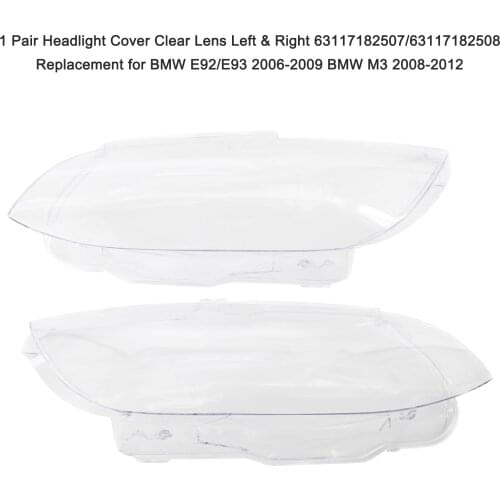 1 Pair Headlight Cover Clear Lens Left & Right 63117182507/63117182508 Replacement for BMW E92/E93 2006-2009 BMW M3 2008-2012