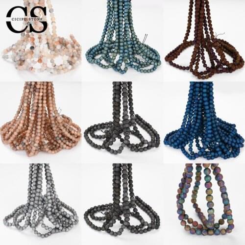Drusy Clusters Crude Metallic Coated Agates Beads Round Loose Beads for Jewelry Making Bulk DIY Bracelet Charm 4/6/8/10/12 MM