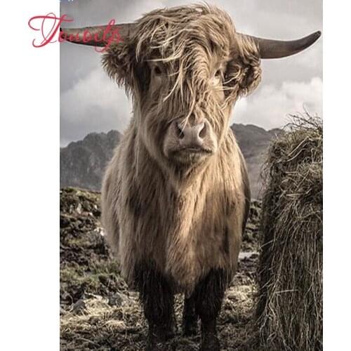 Touoilp DIY Diamond Painting Cross Stitch Highland Cow Needlework 3D Diamond Embroidery Full Diamond Mosaic Crystal Decorative
