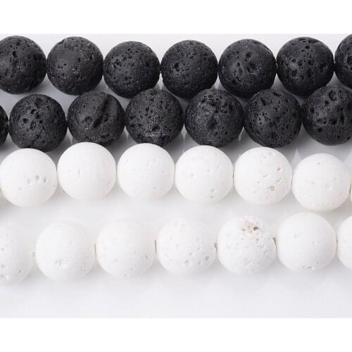 White Black Lava Beads Natural Round Loose Spacer Stone Beads for Jewelry Making Diy Charm Bracelet Accessories 4/6/8/10/12mm