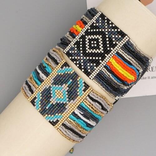 Bohemian Style Retro Elements Handmade Beaded Woven Miyuki Rice Beads Geometric Pattern Men and Women Bracelet Jewelry Bracelets