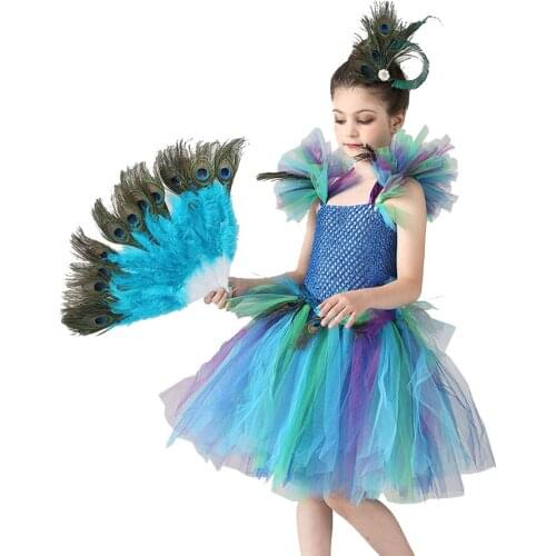 Girls Royal Peacock Tutu Costume Kids Peacock Princess Carnival Fancy Dress Ballerina Halloween Birthday Party Girl Tutu Dress