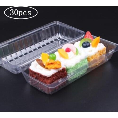 30pcs Clear Plastic Cup Cake Boxes And Packaging Transparent Disposable Sushi Take Out Box Rectangle Fruit Bread Packing Bakery