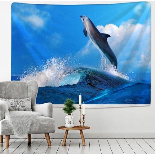 Cool 3D Animal Tapestry Dolphin Art Wall Hanging Living Room Decor Craftsmandala Decorative Thin Blanket Yoga