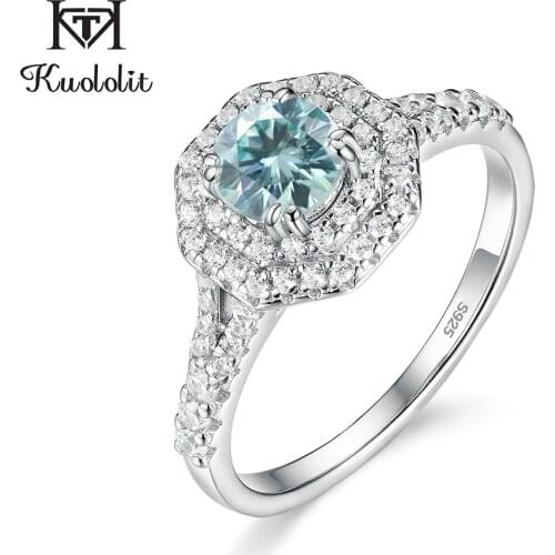 Kuololit Green blue Moissanite Rings for Women 925 Solid Sterling Silver Real Moissanite Ring Wedding Engagement Fine Jewelry
