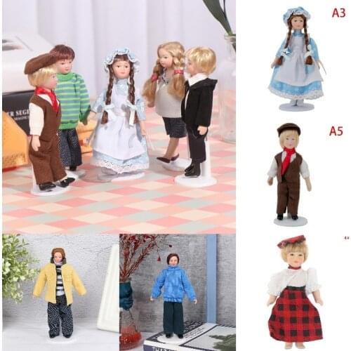 1/12 Dollhouse Miniature Porcelain Doll People Model Beautiful Youth Boy Girl Decor Doll House Toy