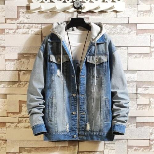 2021 New Mens Denim Jacket Fashion Loose Large Size Casual Hooded Jacket Mens Jacket 5XL