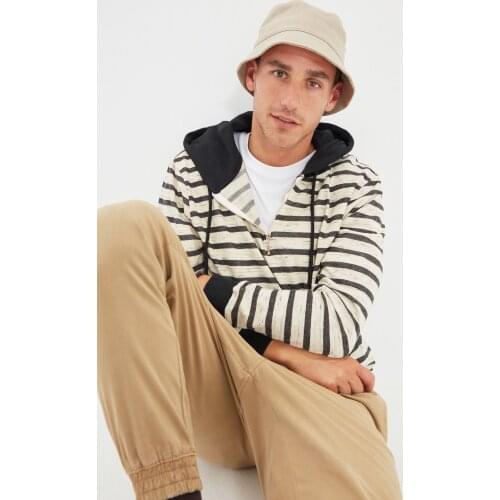 Trendyol Men 'S Regular Fit Hooded Long-Sleeve Stripe Sweatshirt TMNAW22SW0049