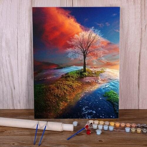 Landscape Tree DIY Painting By Numbers Kit Acrylic Paints 40*50 Canvas Pictures Decorative Paintings For Adults Art