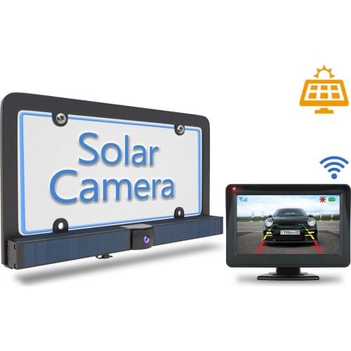 Newest Solar-powered Vehicle USA license frame reversing car reverse wireless backup camera