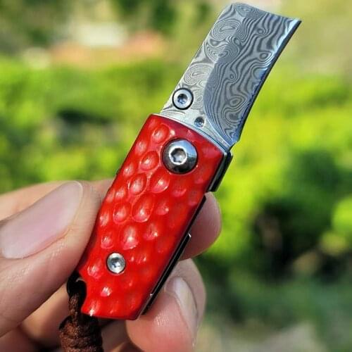 Camping knife, Fruit knife, it is a mini pocket knife, 3.5cm, 100% handmade, the smallest damascus knife in the world，MD01