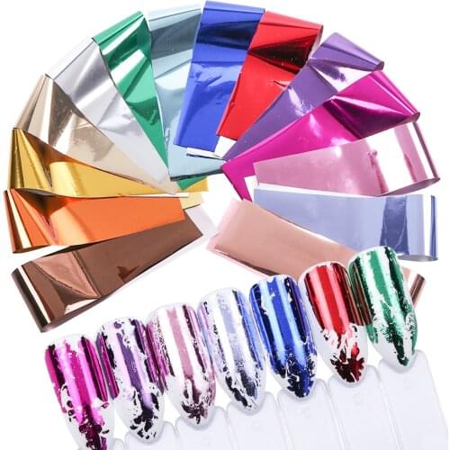 14pcs Metallic Colors Transfer Foil Wraps Gold Charm Nail Foils Polish Stickers Metal Starry Decal Ahesive Decorations LY996