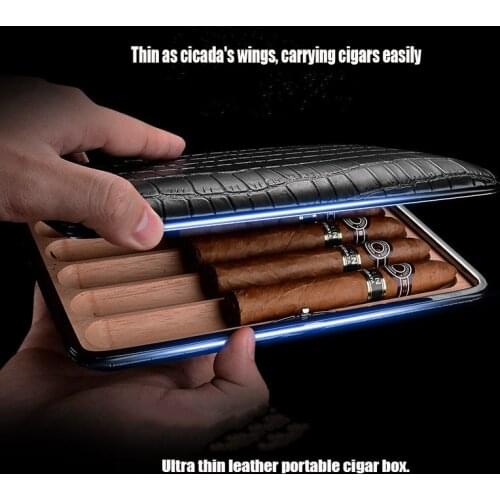 Portable Cigar Case Lightweight Crocodile Skin Travel Portable Cigar Moisturizing Case Moisturizing Leather Case