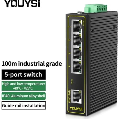 YOUYSI Industrial Ethernet Switch Fast Network 5 Port 10/100Base-T DIN IP40 Outdoor Network Switch